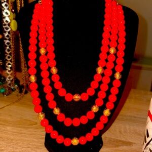 Talbots vintage red glass bead necklace